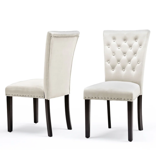 Silver Orchid Flohr Tufted Velvet Dining Chairs (Set of 2) – White
